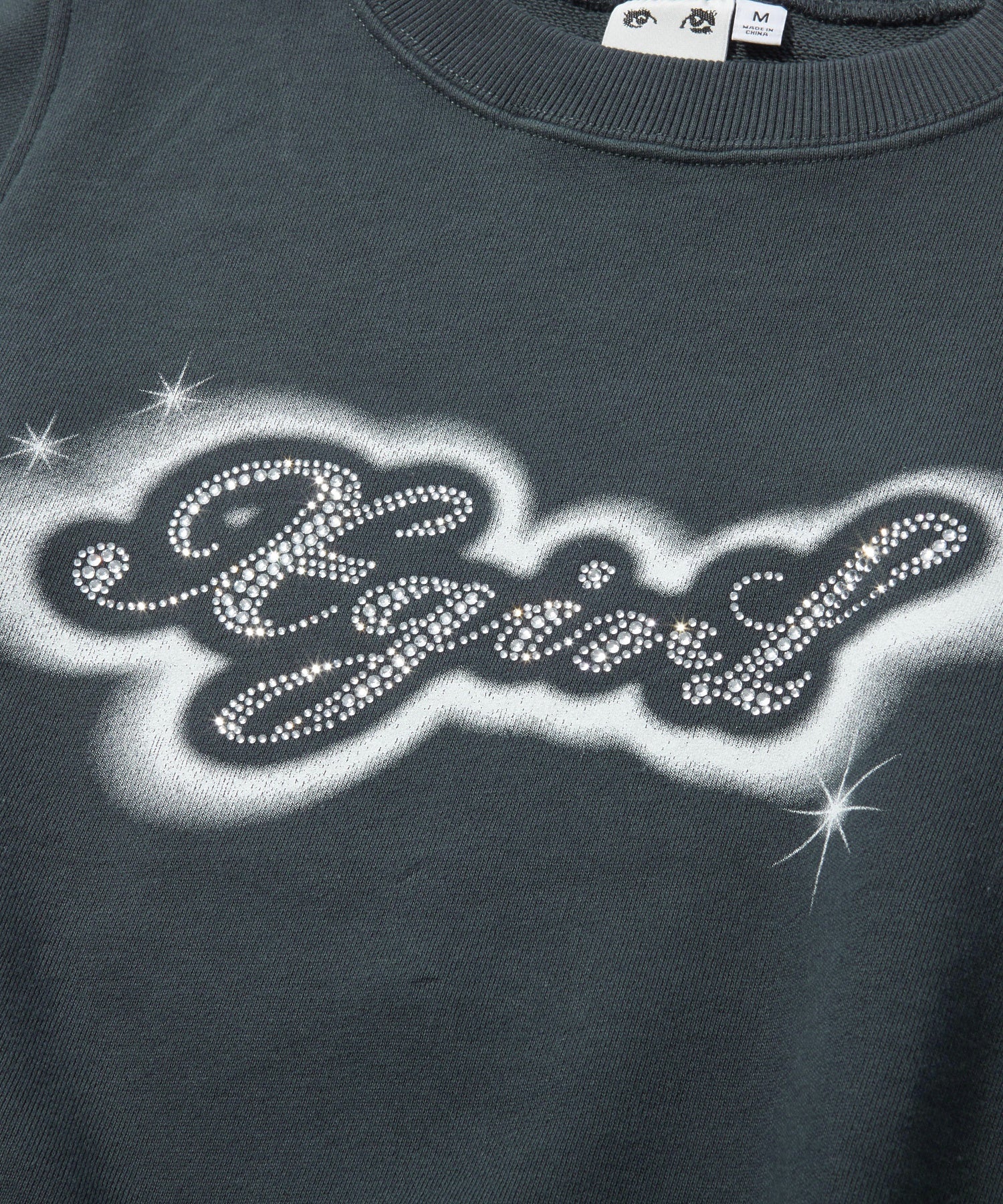RHINESTONE AND SPRAY LOGO CREWNECK SWEATSHIRT