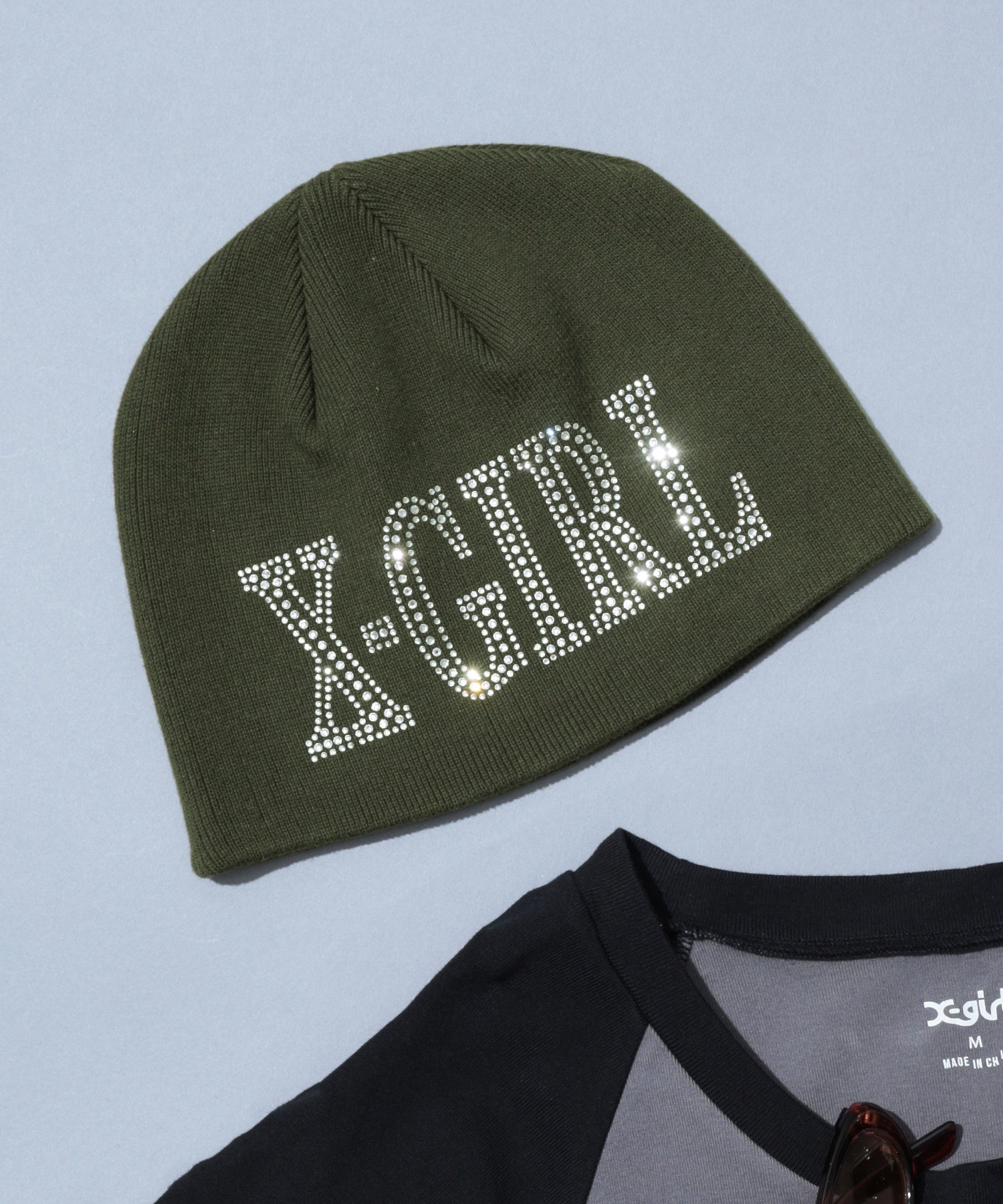 RHINESTONE ROMAN TYPE LOGO BEANIE