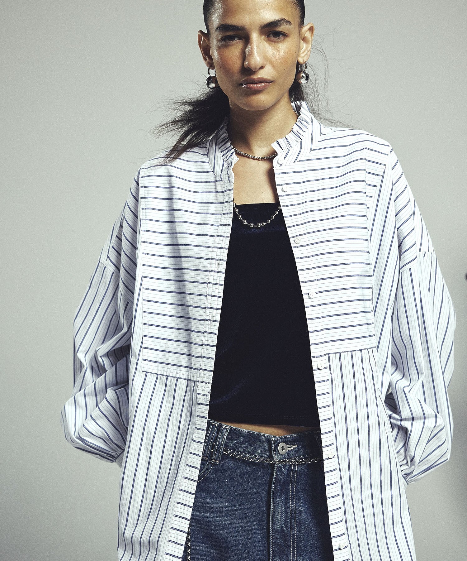 GENE HEAVENS/BACK OPEN STRIPE SHIRT