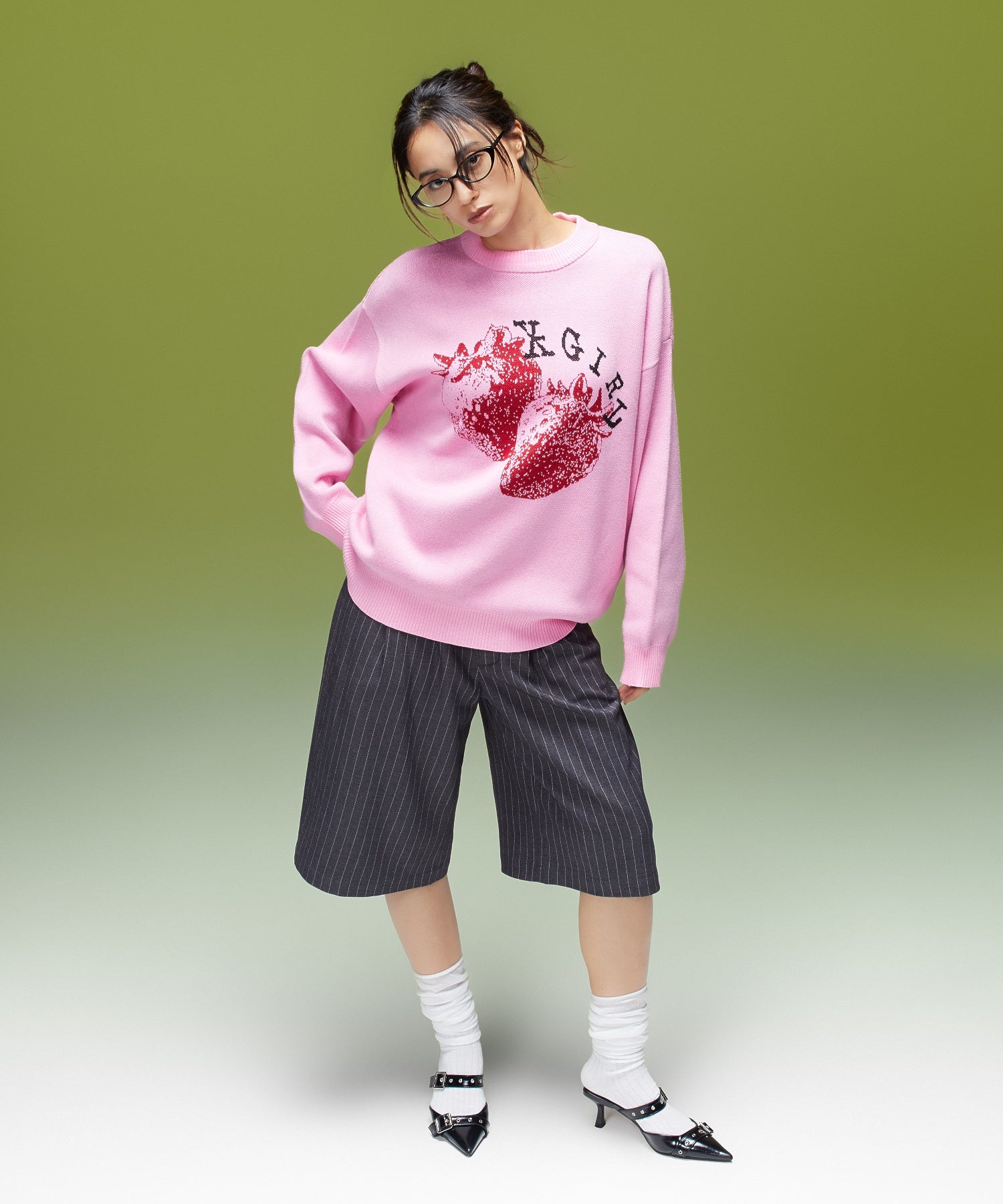 STRAWBERRY AND LOGO JACQUARD KNIT TOP