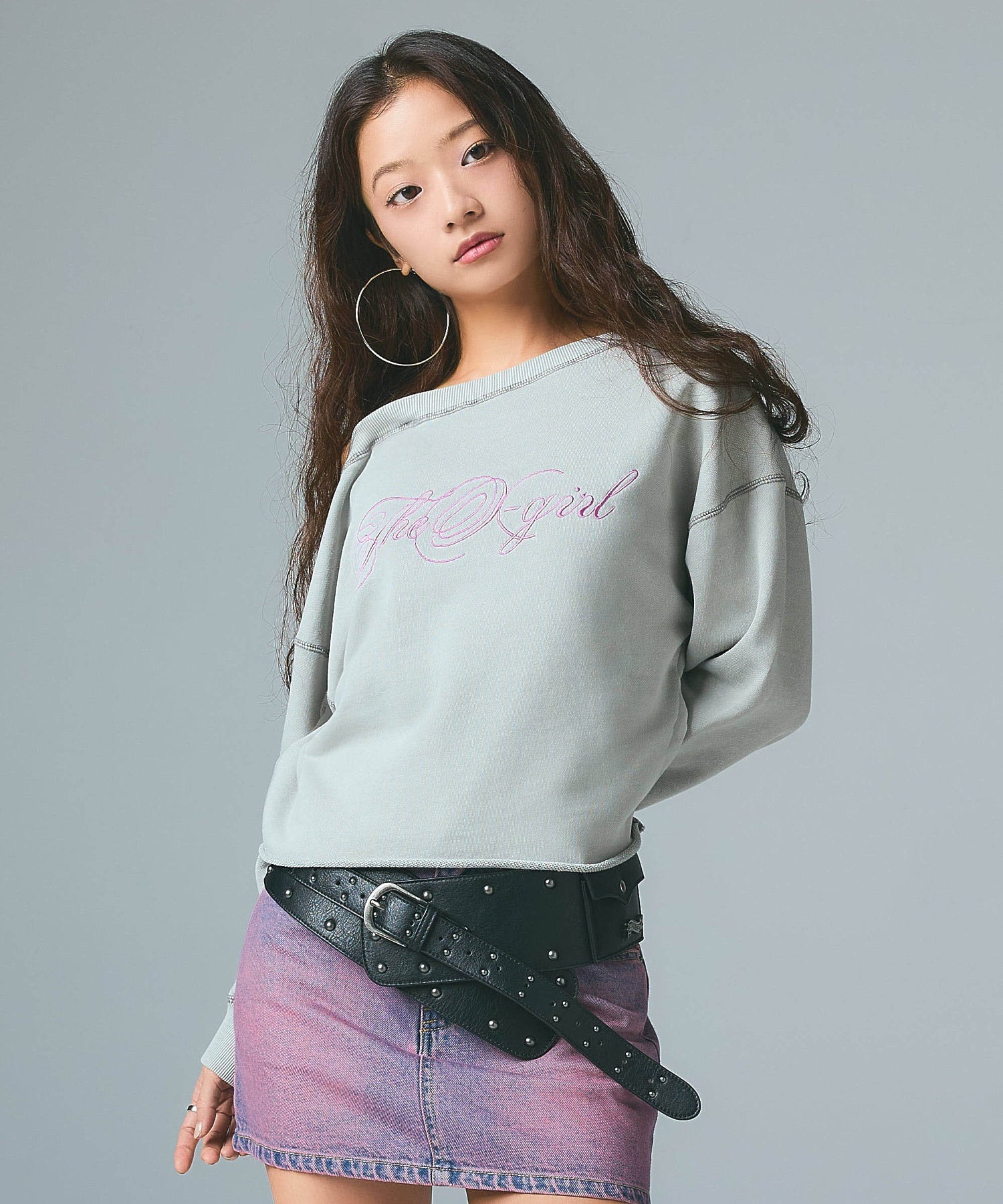 FADED LAYERED SHOULDER SWEAT TOP