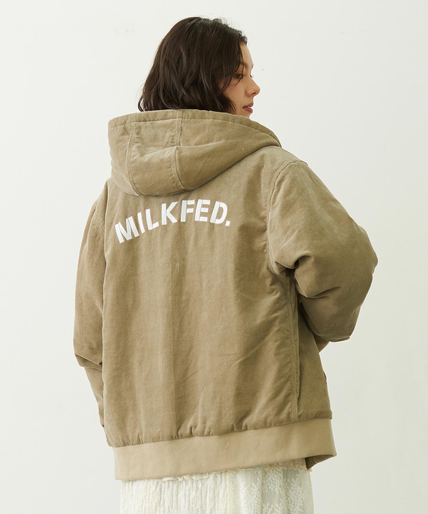 LOGO EMBROIDERED CORDUROY HOODED JACKET