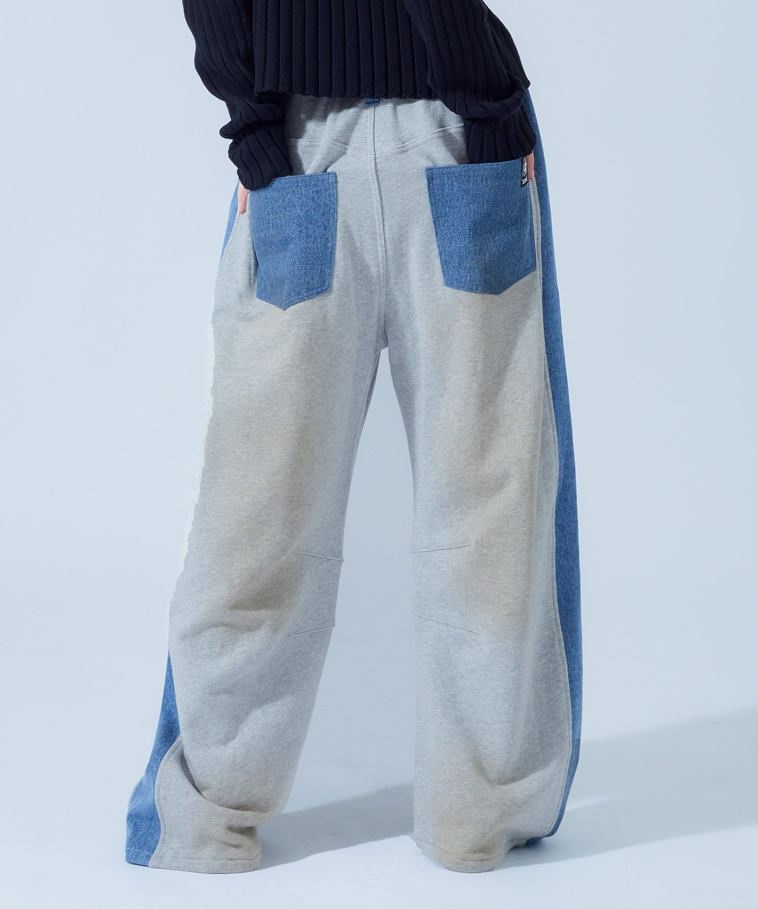 DENIM PANELED WIDE BAGGY SWEATPANTS