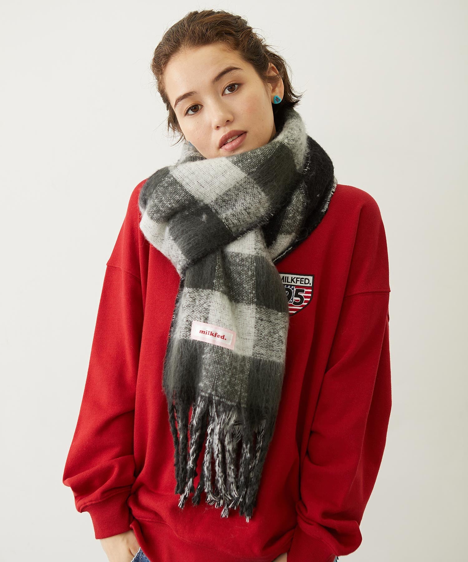 GINGHAM CHECK LOGO STOLE