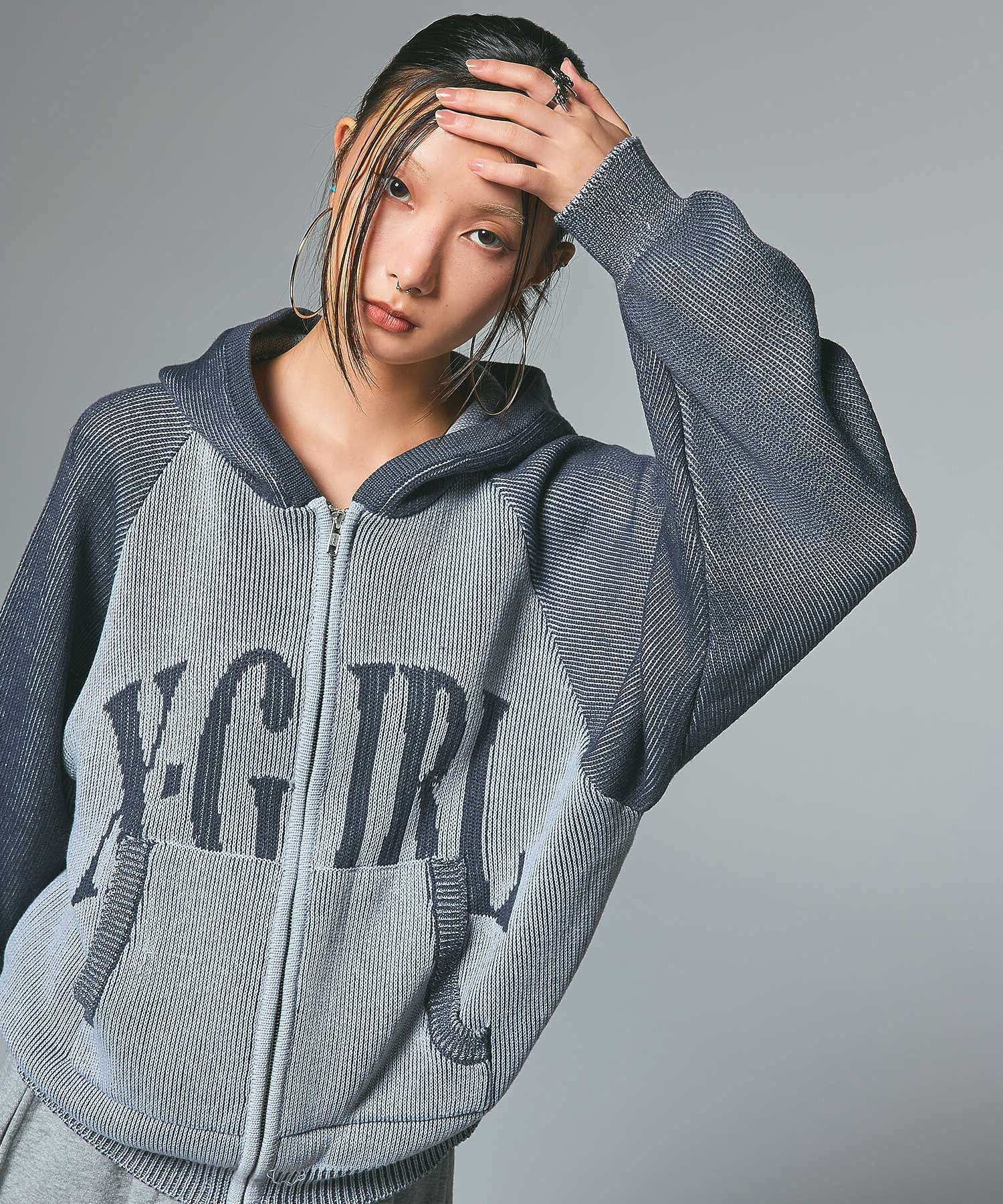 LOGO JACQUARD ZIP UP KNIT HOODIE