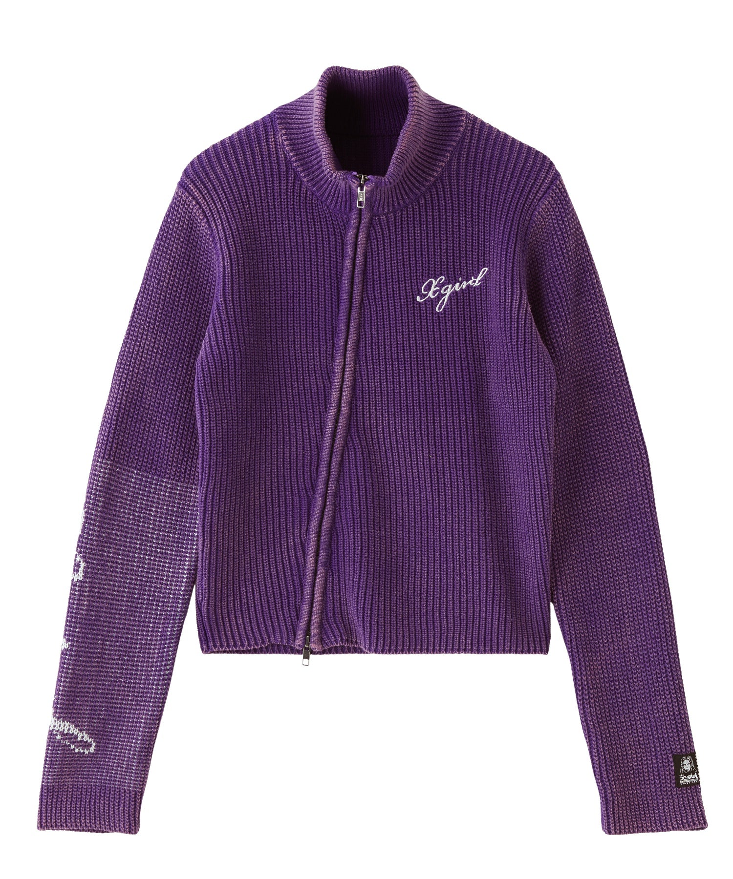 SLEEVE LOGO FADED ZIP UP KNIT TOP