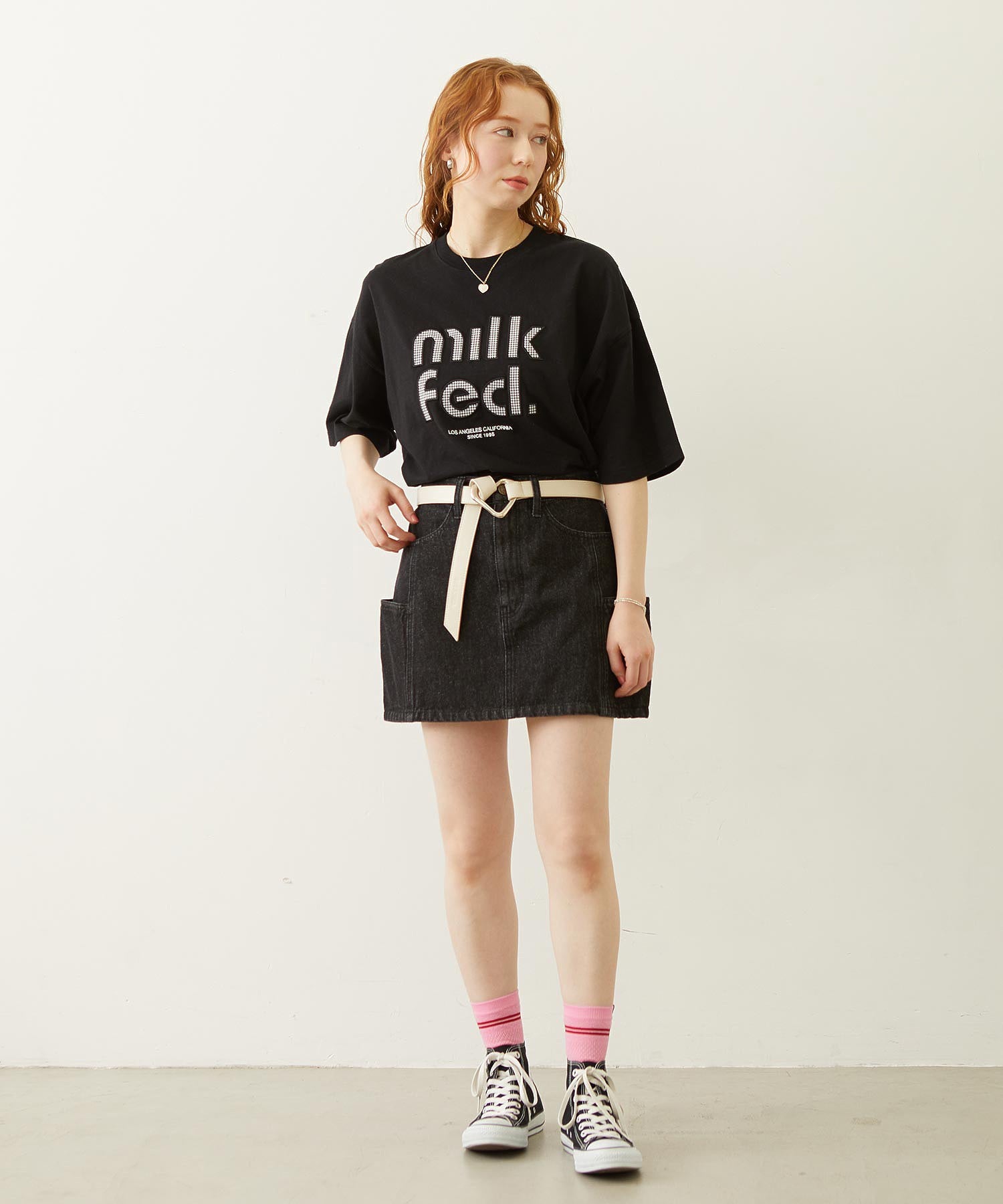 CUT OUT LOGO GINGHAM WIDE S/S TEE