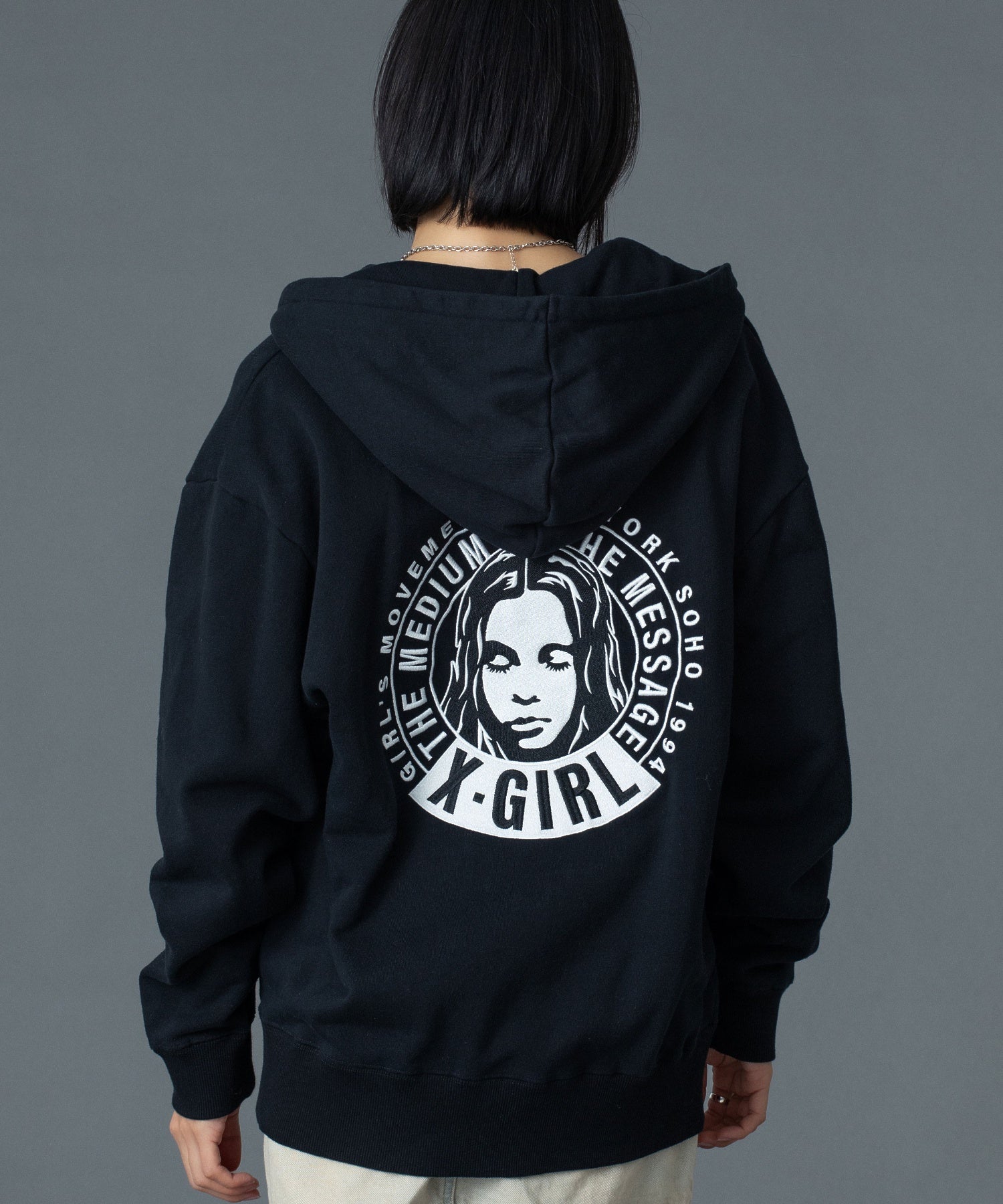 CIRCLE MESSAGE AND FACE ZIP UP SWEAT HOODIE