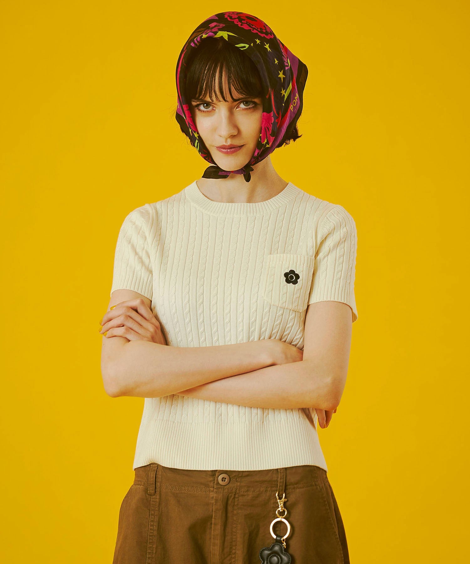 【レッドROSE BUD別注カラー】MARY QUANT/CABLE HALF SLEEVE KNIT