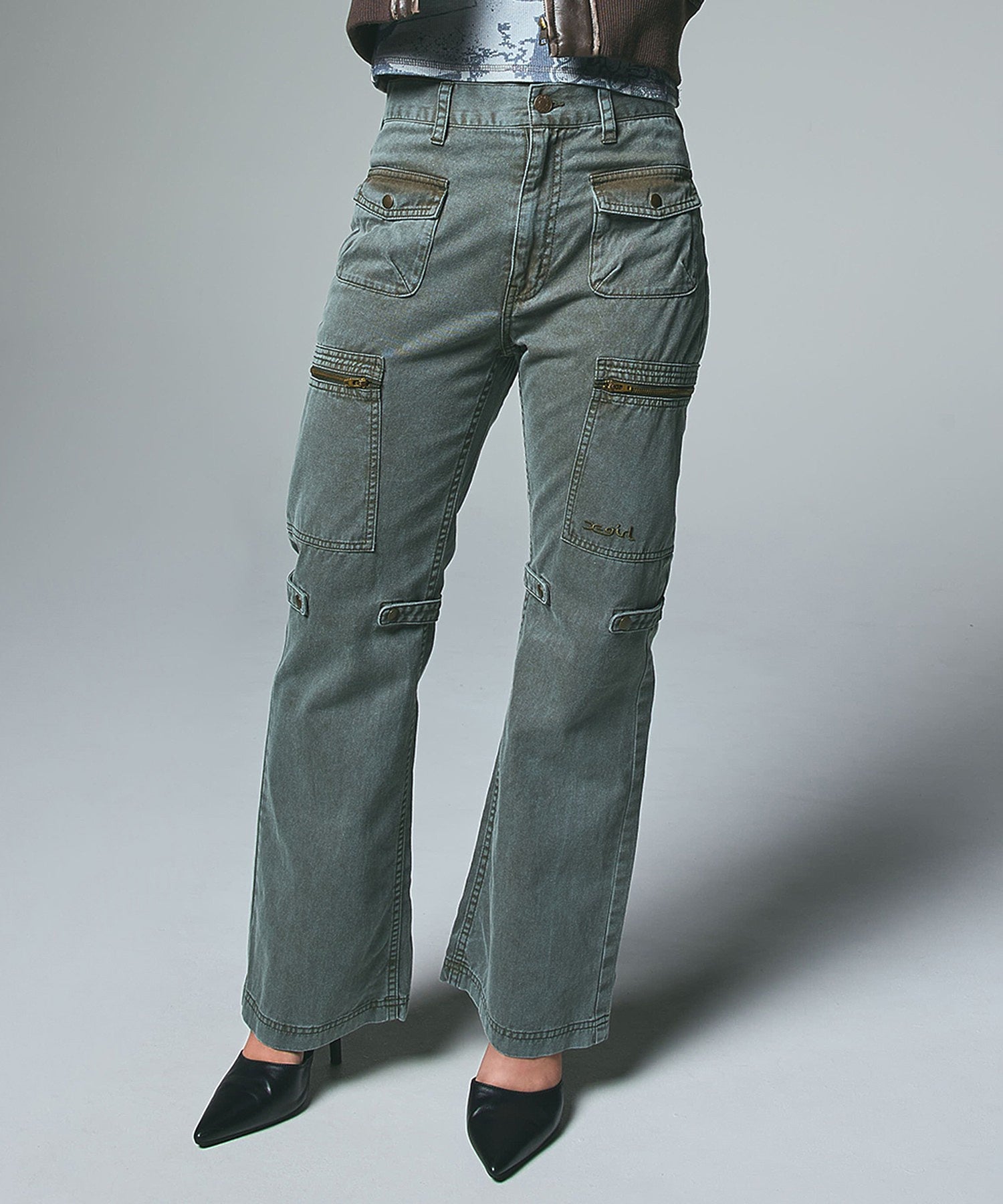FADED MULTI POCKET FLARE PANTS