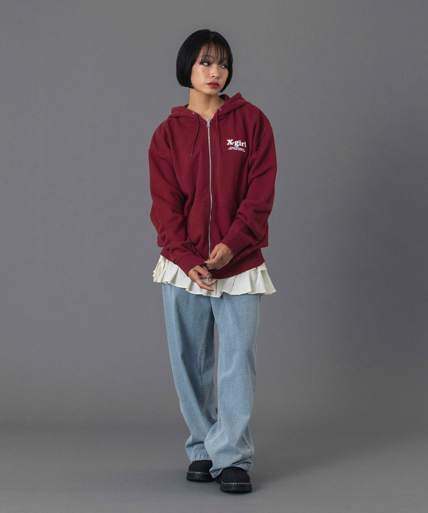 THREE LAYER LOGO ZIP UP SWEAT HOODIE