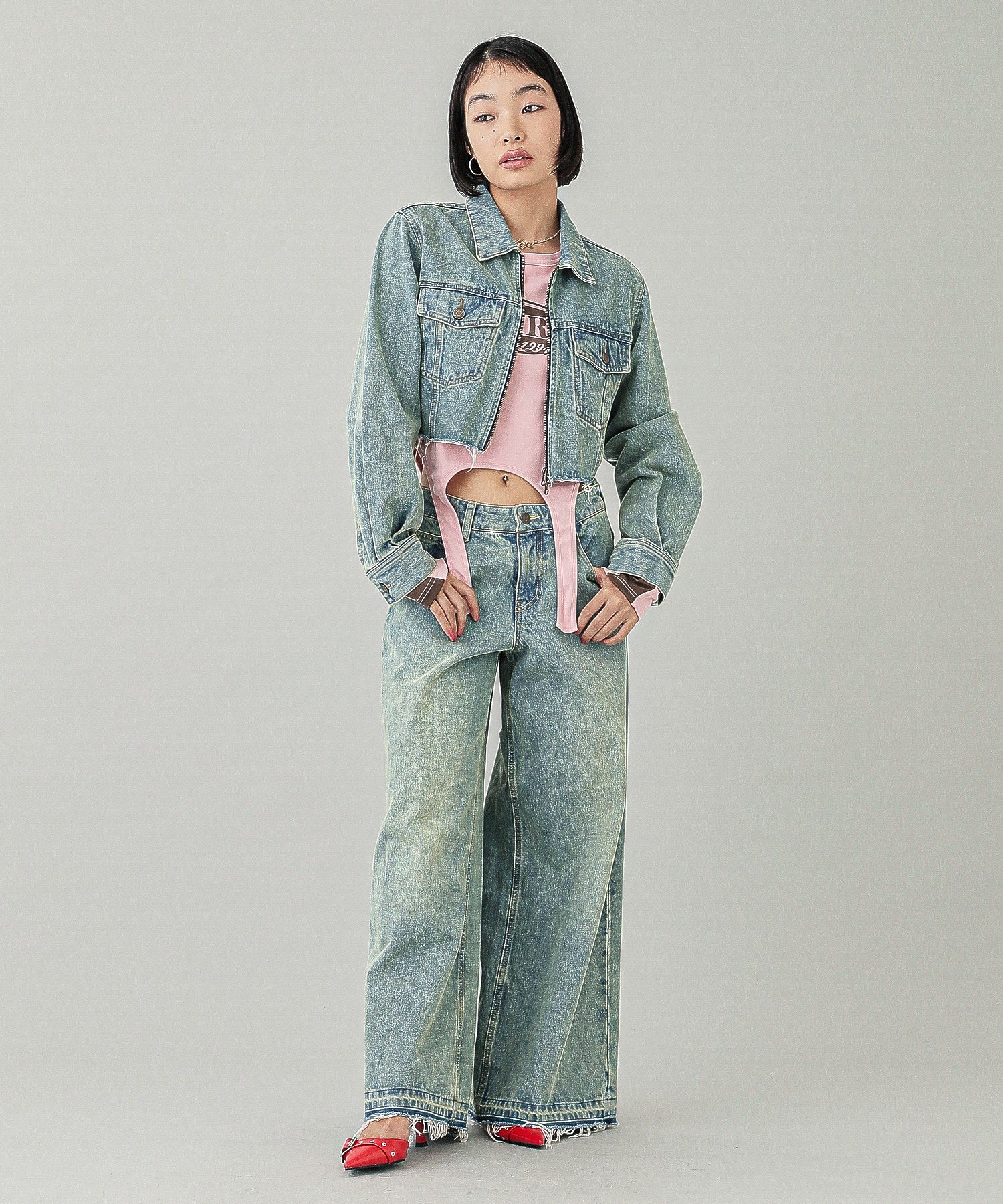 LOW RISE OVERDYED DENIM PANTS