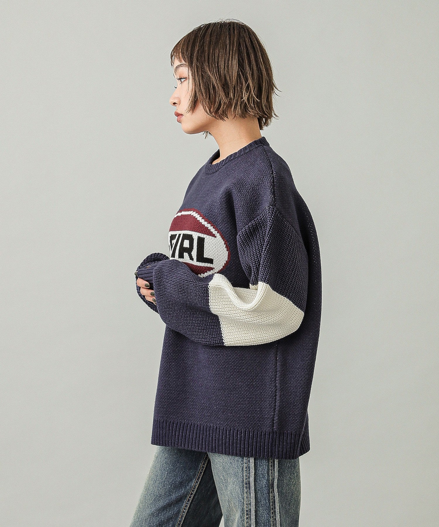 BICOLOR OVAL LOGO JACQUARD KNIT TOP