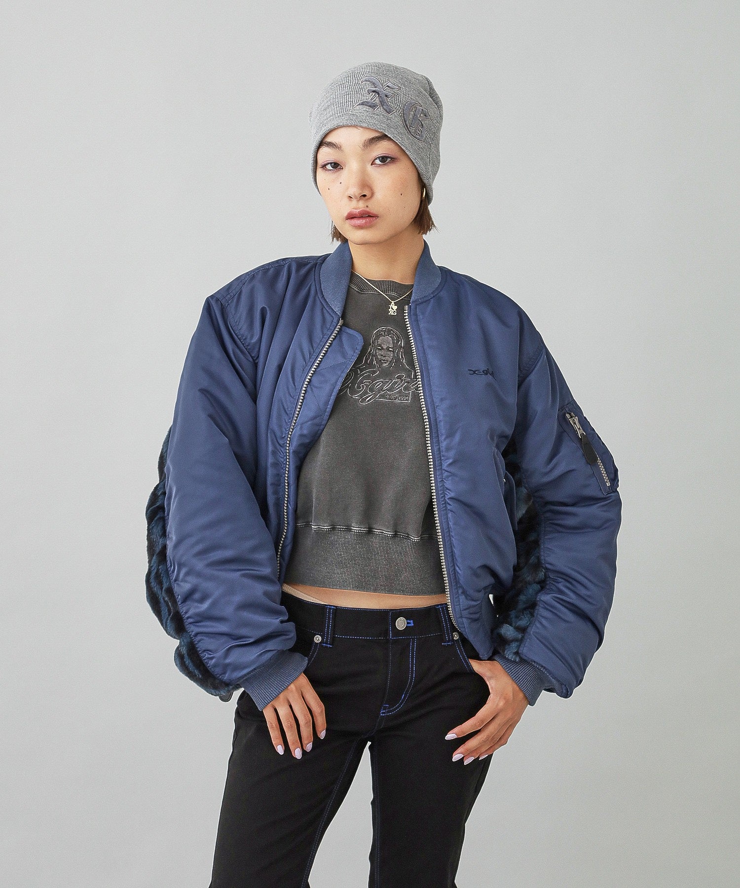 PANELED FUR REVERSIBLE MA-1 JACKET