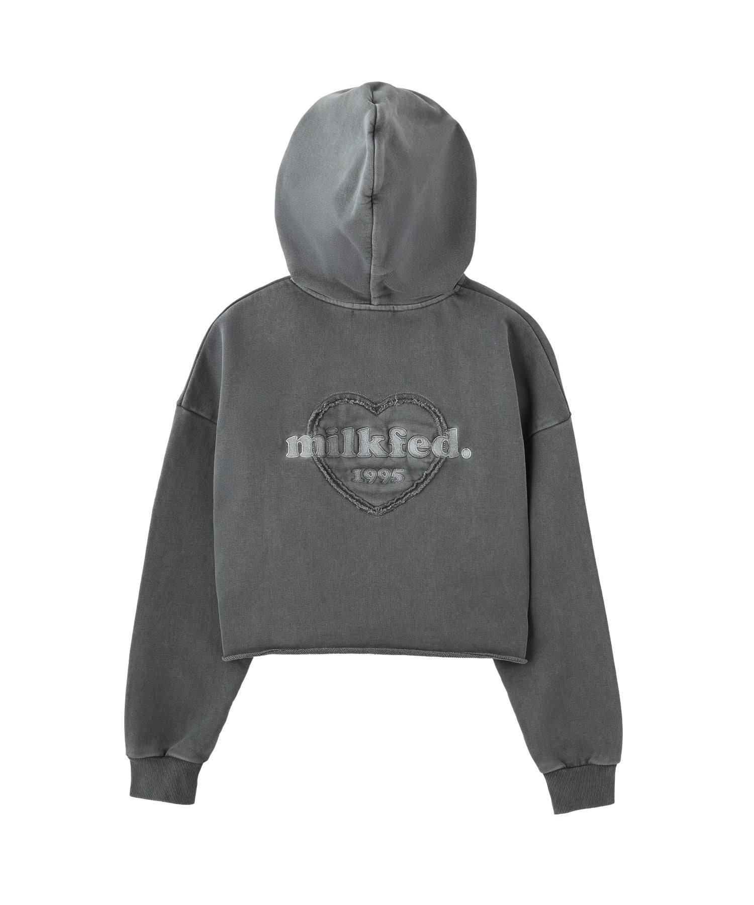 HEART MOTIF FADED CROPPED ZIP UP HOODIE