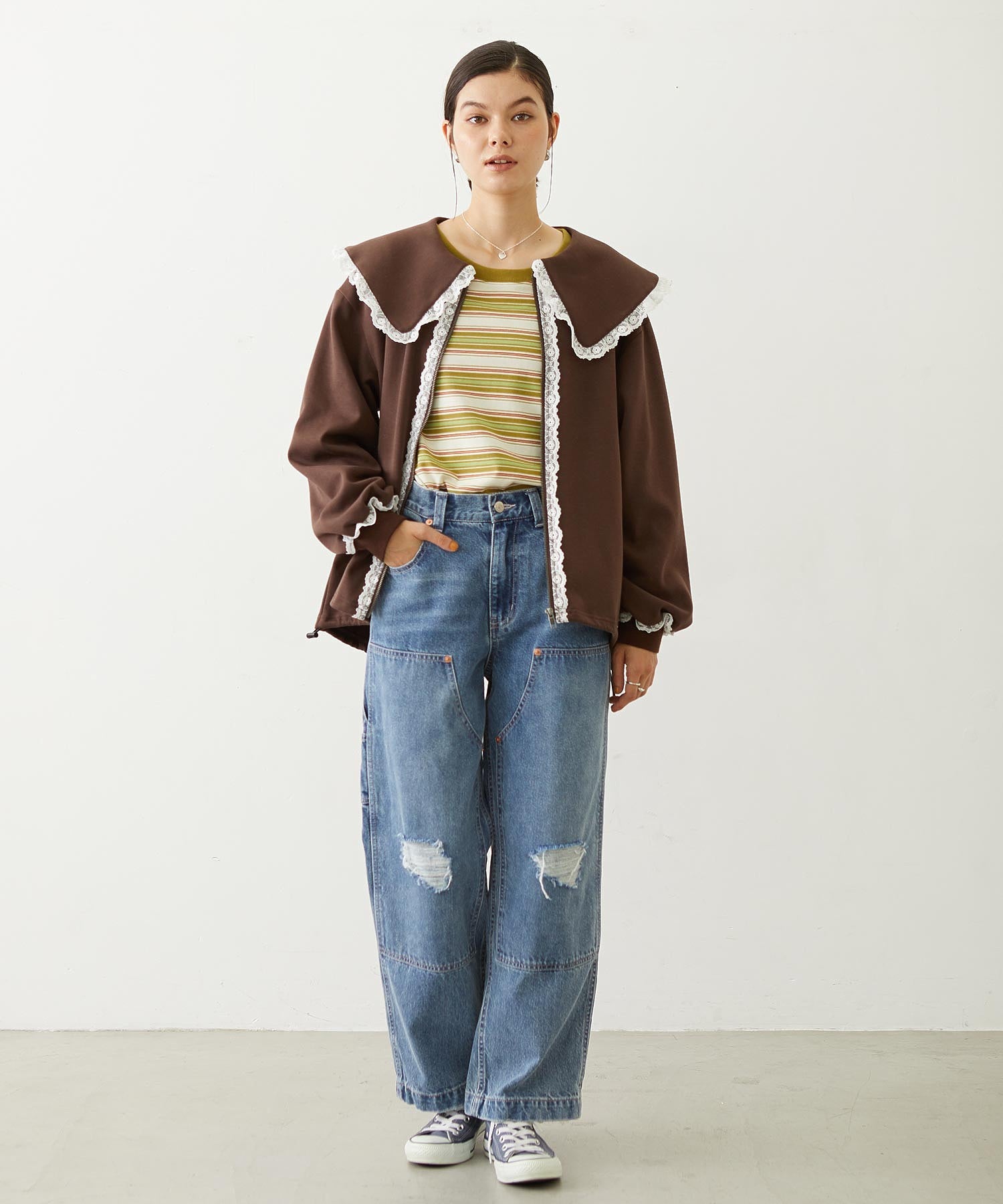 DOUBLE KNEE DISTRESSED DENIM PANTS