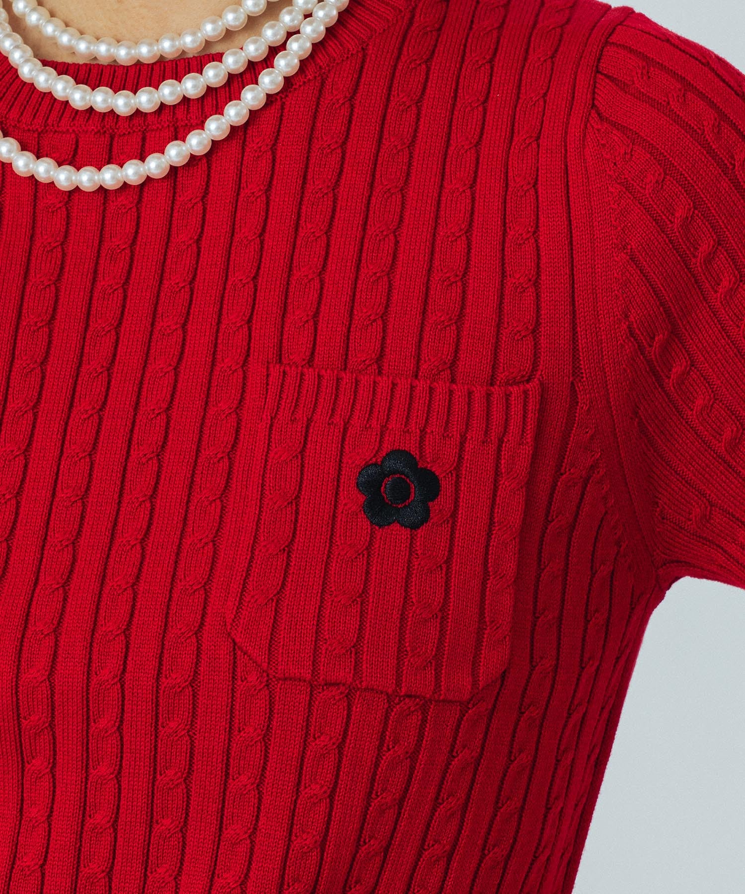 【レッドROSE BUD別注カラー】MARY QUANT/CABLE HALF SLEEVE KNIT