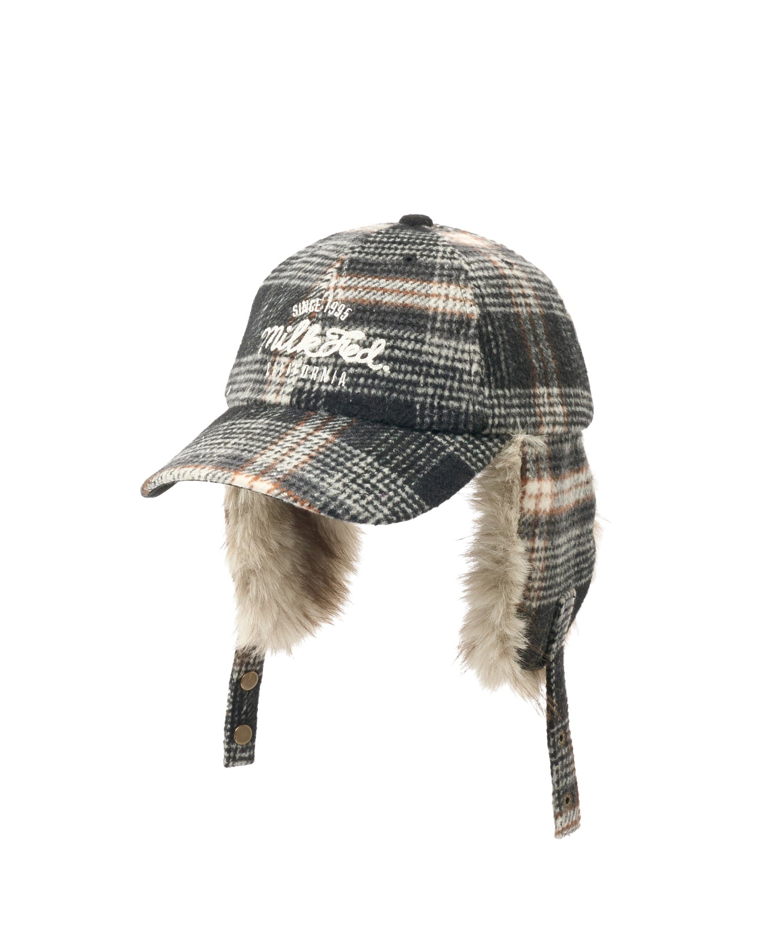 PLAID PATTERN FUR EAR FLAP