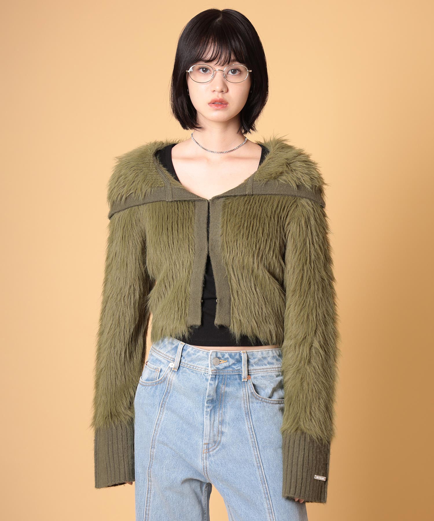 ビッグカラーシャギーニットカーディガン