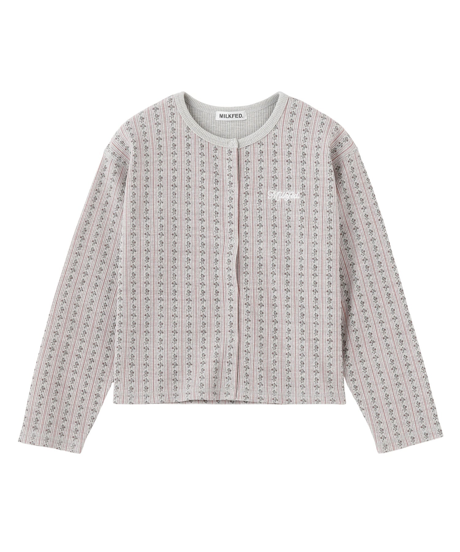 STRIPED FLOWER WAFFLE CARDIGAN