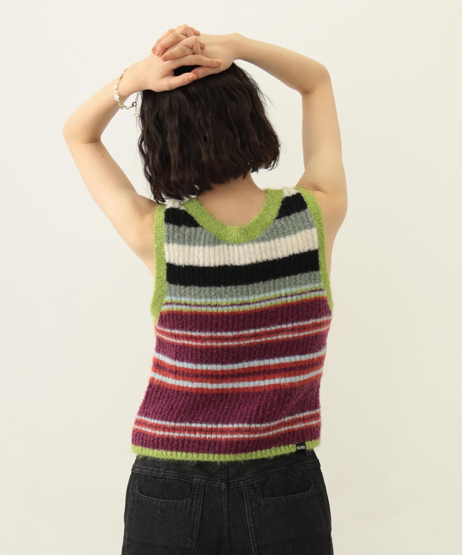 TWO-TYPE STRIPED KNIT VEST