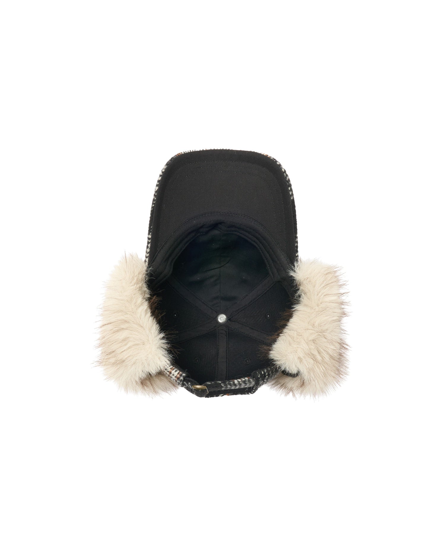 PLAID PATTERN FUR EAR FLAP