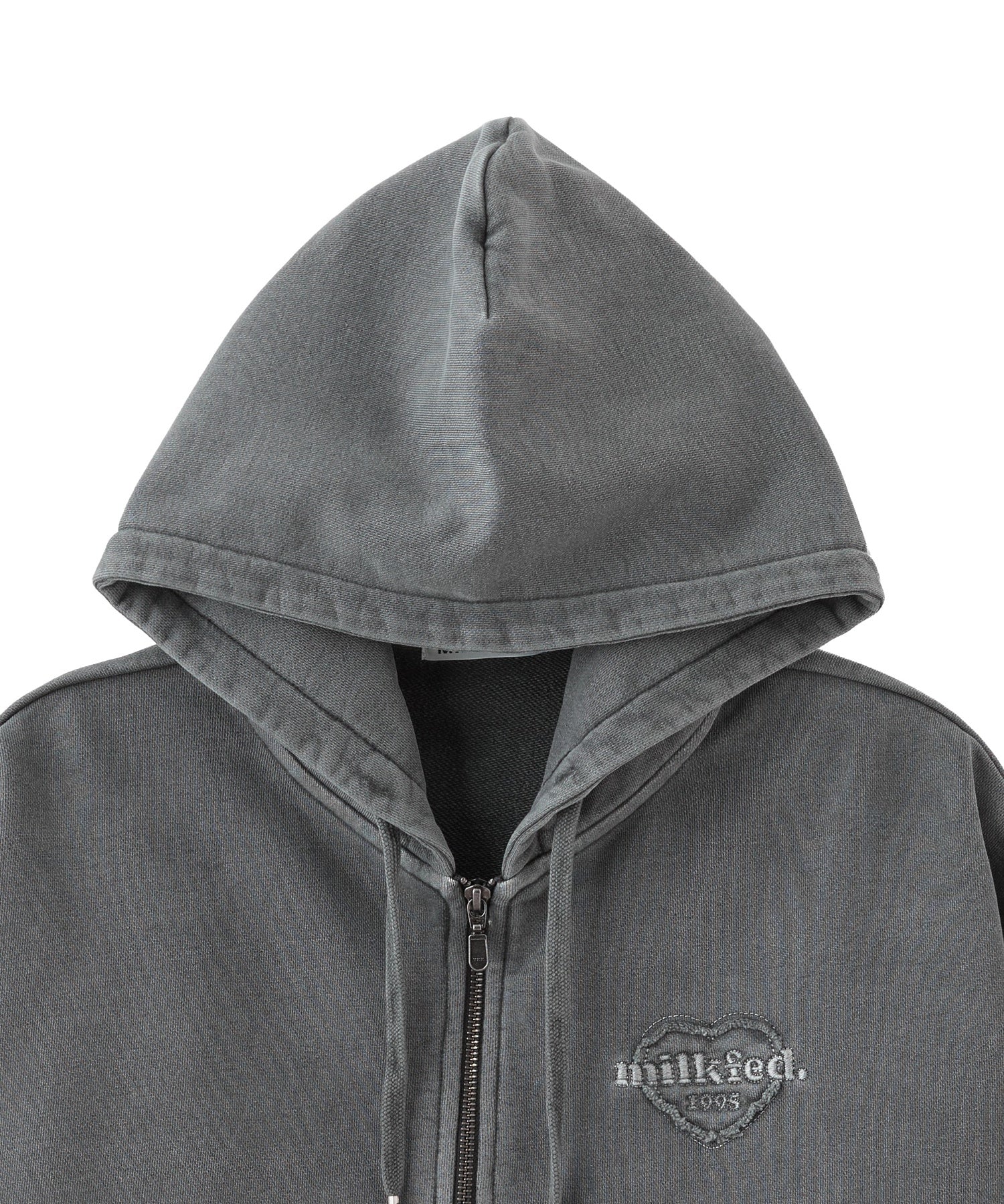 HEART MOTIF FADED CROPPED ZIP UP HOODIE