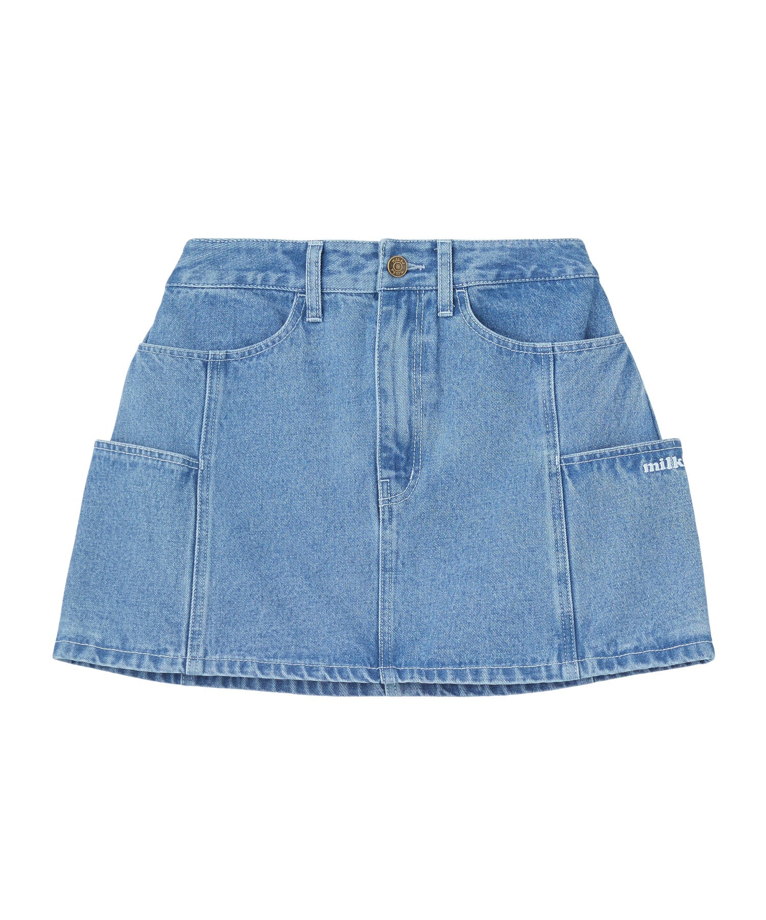 PANELED POCKET DENIM MINI SKIRT