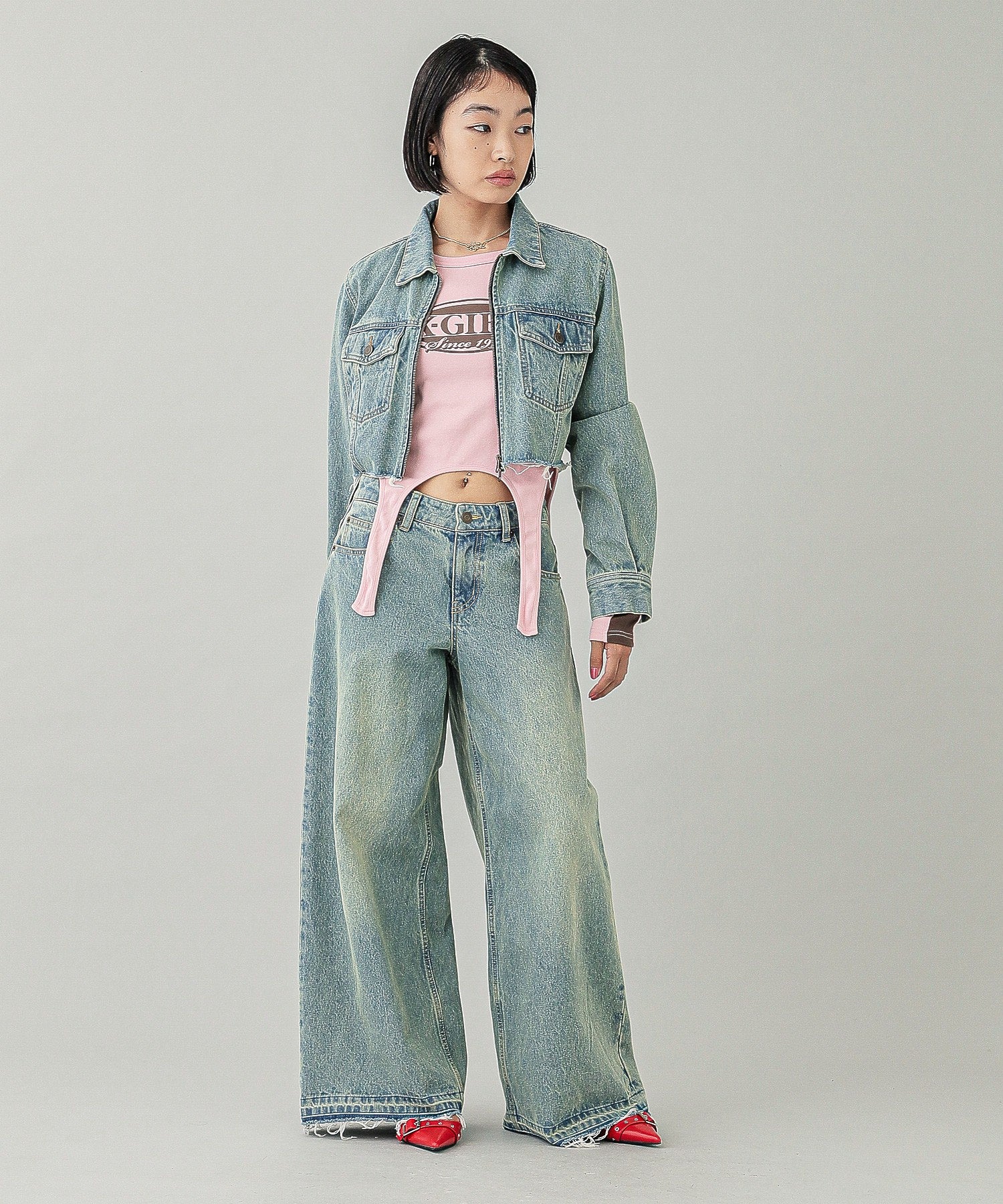 LOW RISE OVERDYED DENIM PANTS