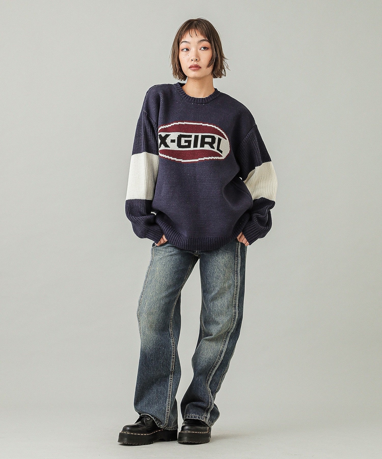 BICOLOR OVAL LOGO JACQUARD KNIT TOP