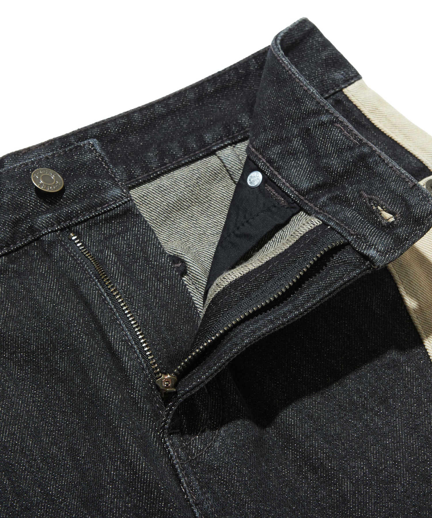 CONTRAST PANELED DENIM MINI SKIRT