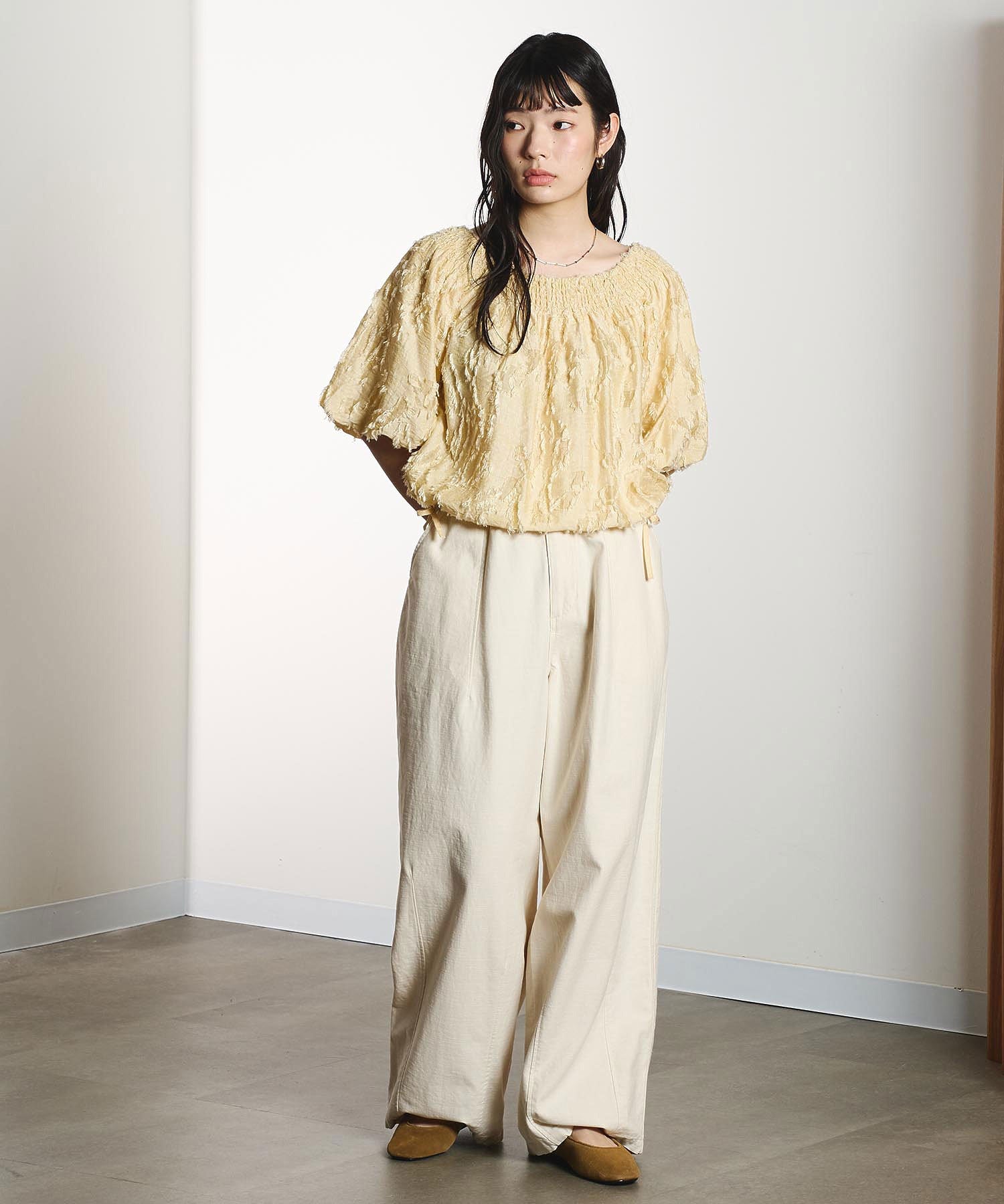 DENIM/BACK SATIN PANTS