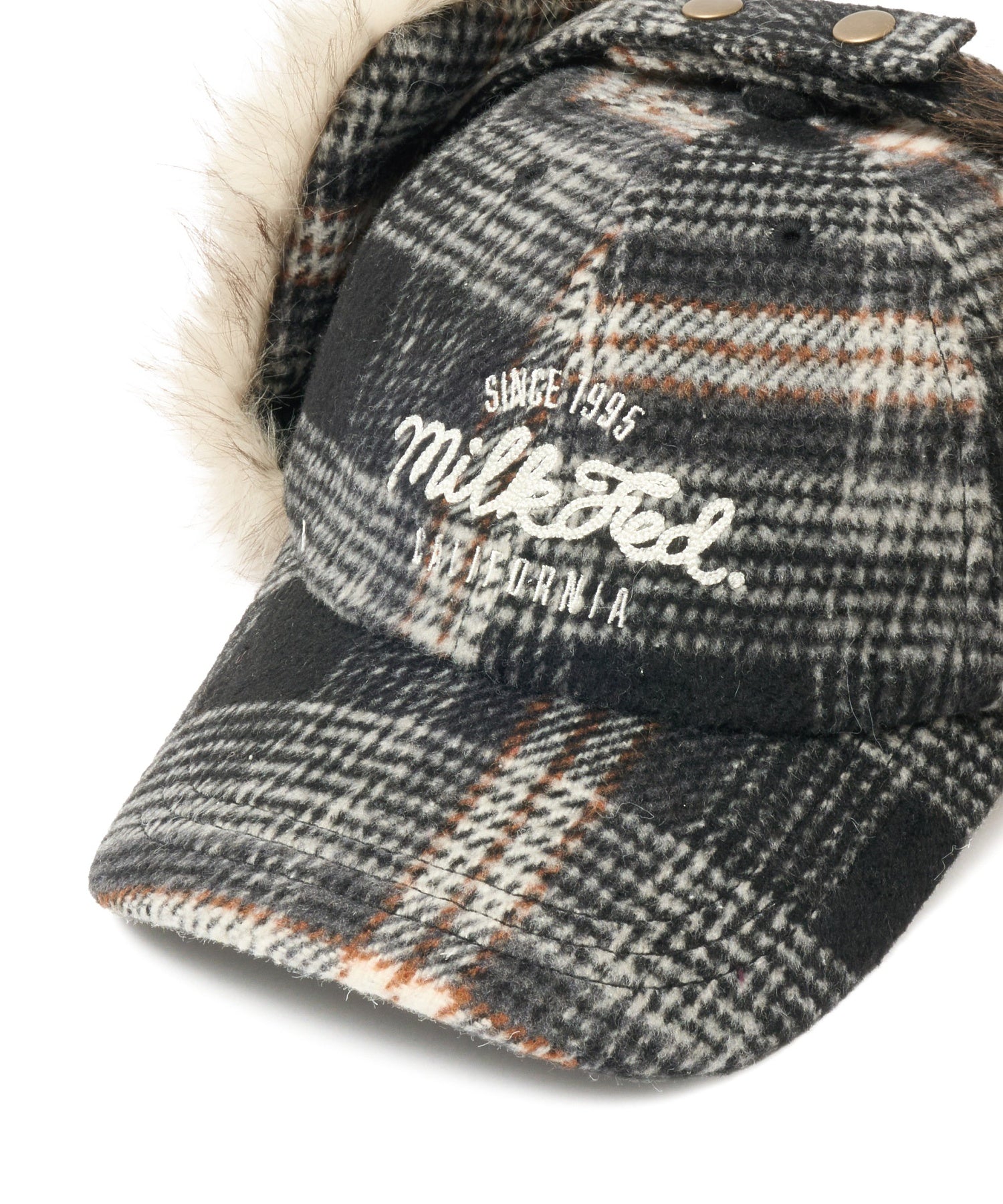 PLAID PATTERN FUR EAR FLAP