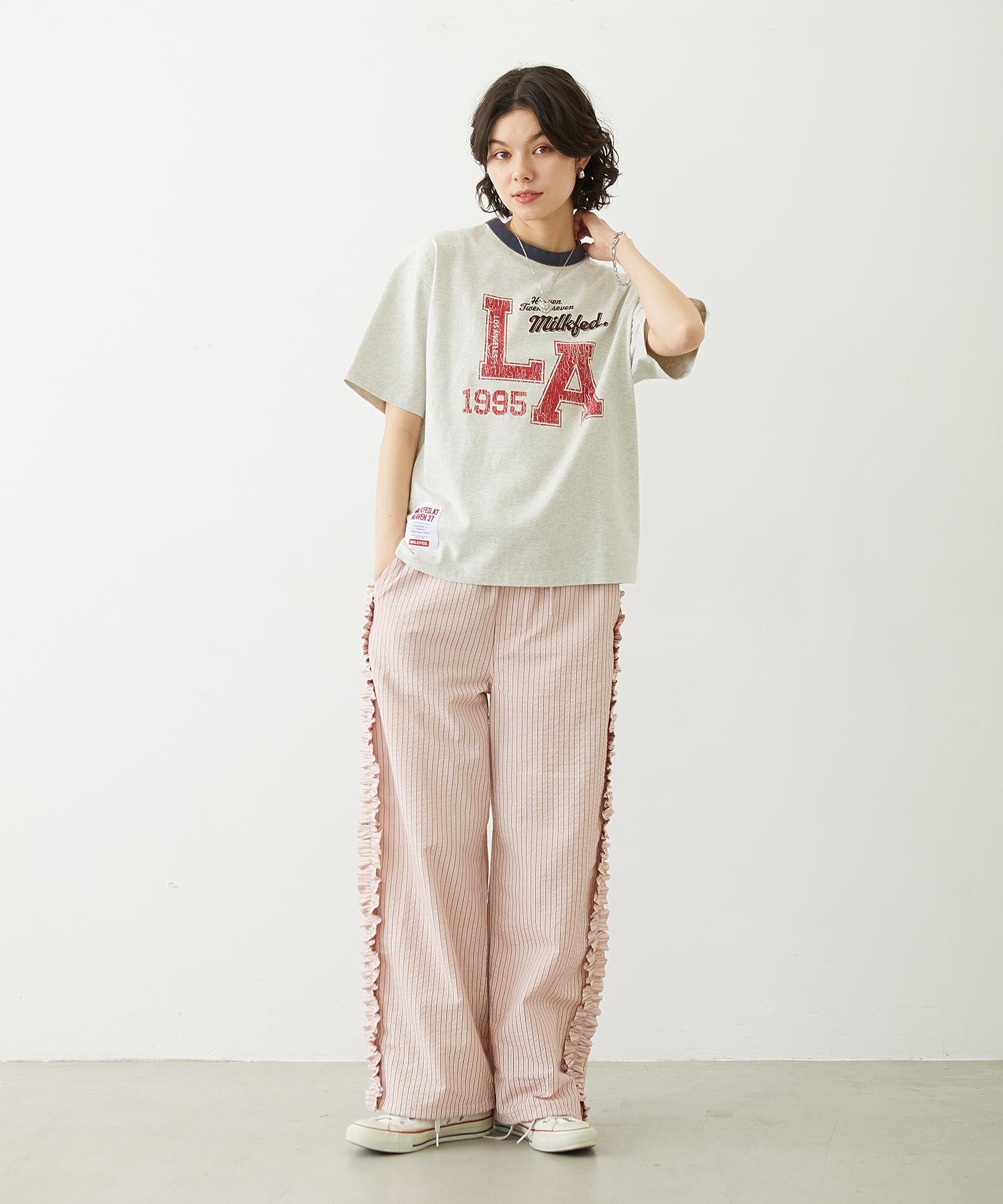 STRIPED RUFFLE PANTS