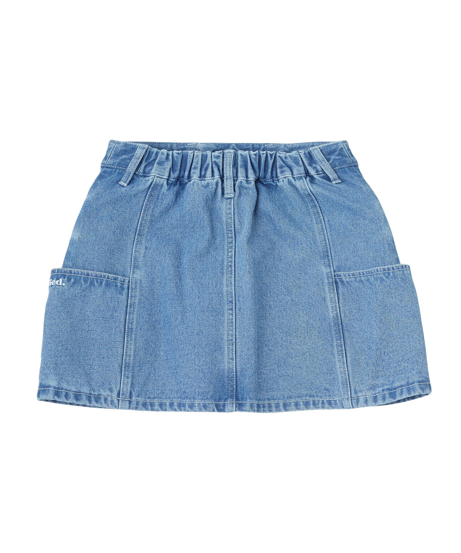 PANELED POCKET DENIM MINI SKIRT
