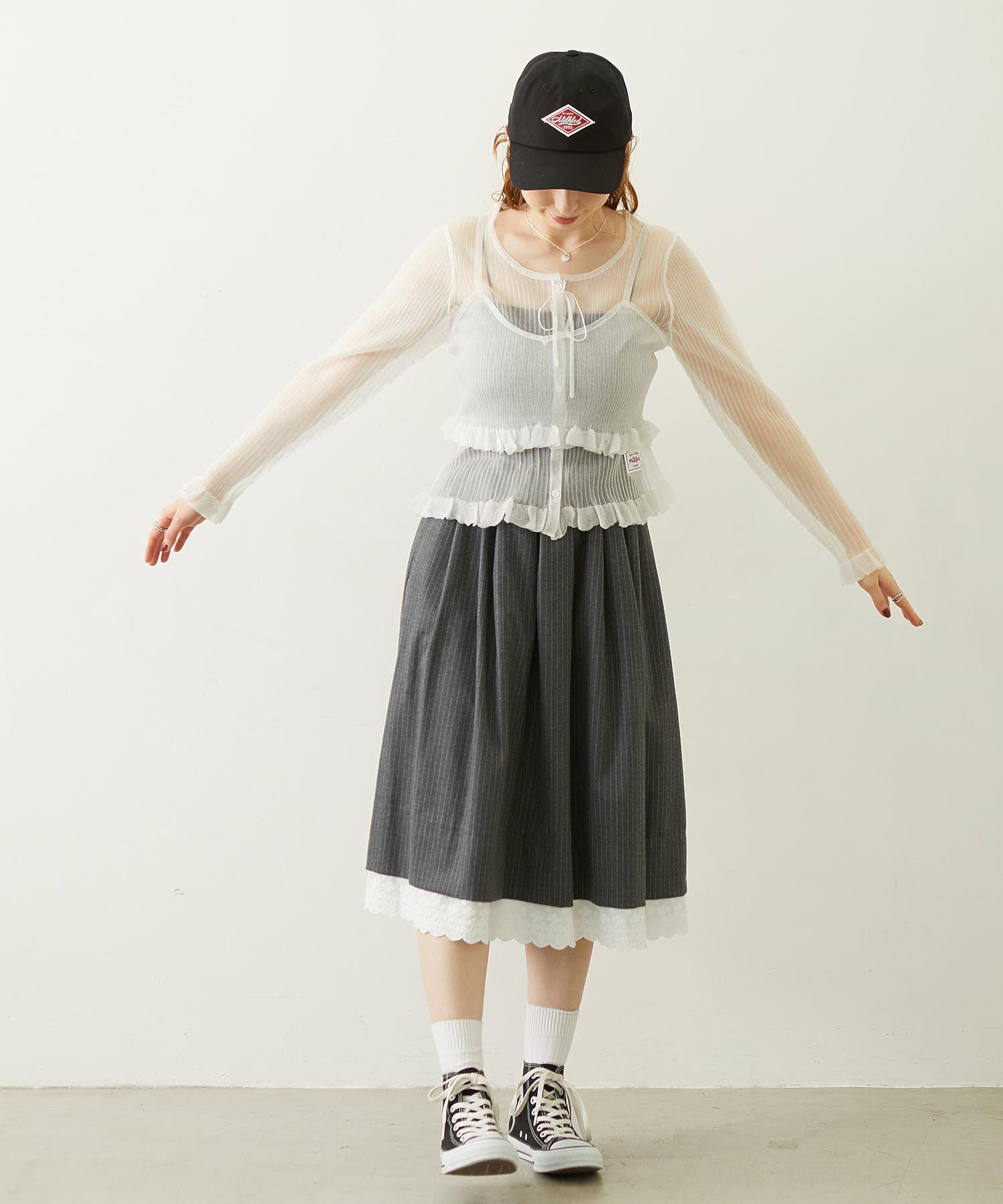 LACE HEM STRIPED SKIRT