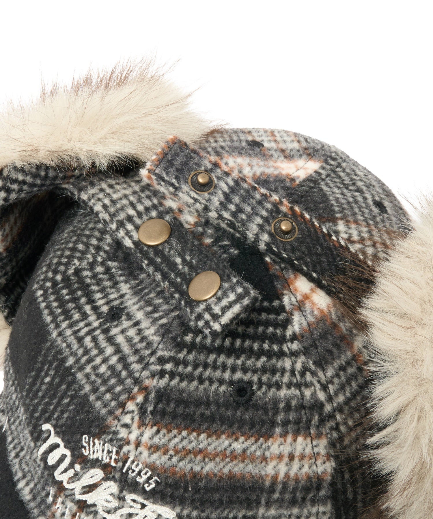 PLAID PATTERN FUR EAR FLAP