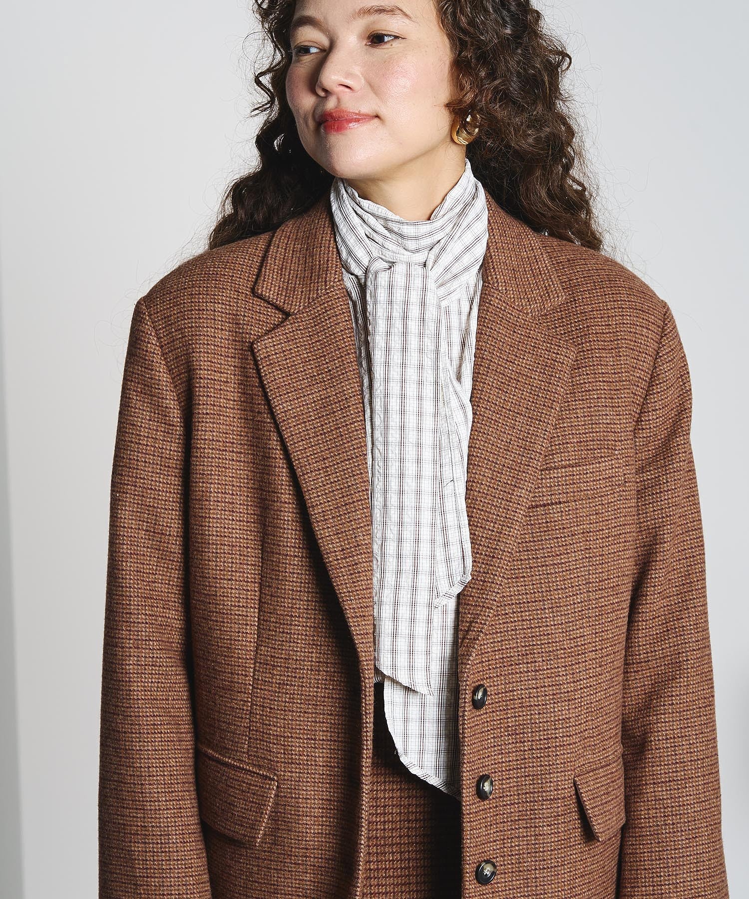 CHECK BOW TIE BLOUSE