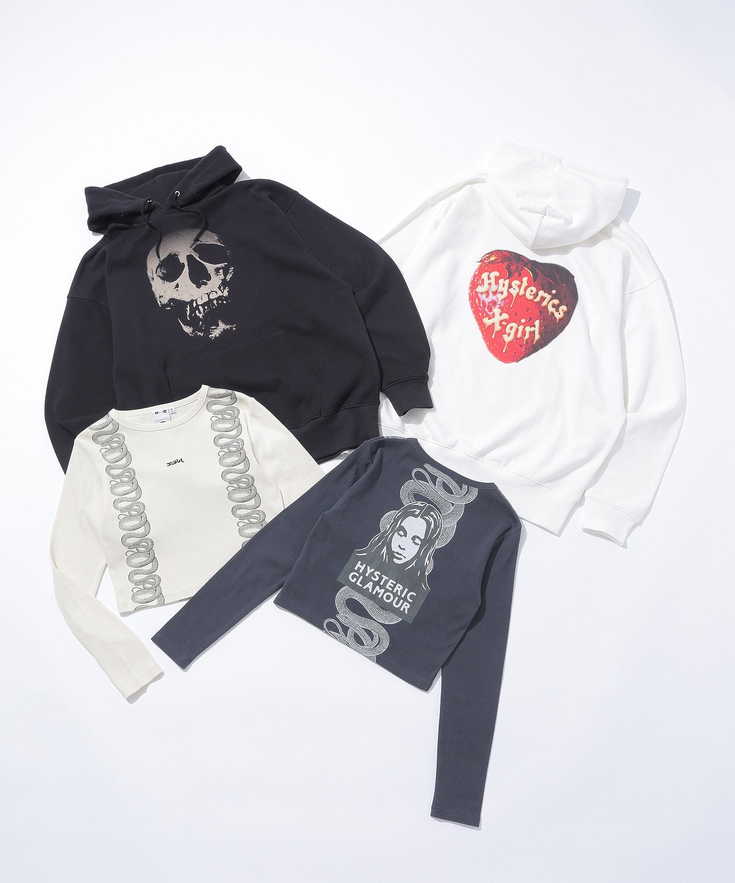 X-girl x HYSTERIC GLAMOUR SCULL AND BERRY HOODIE