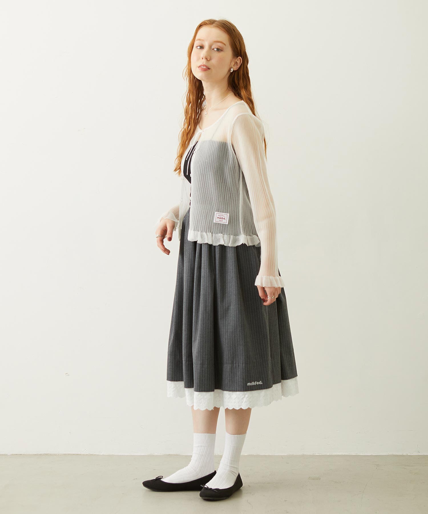 LACE HEM STRIPED SKIRT