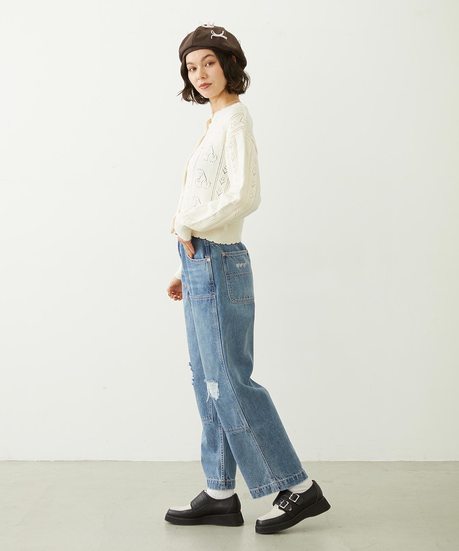 DOUBLE KNEE DISTRESSED DENIM PANTS