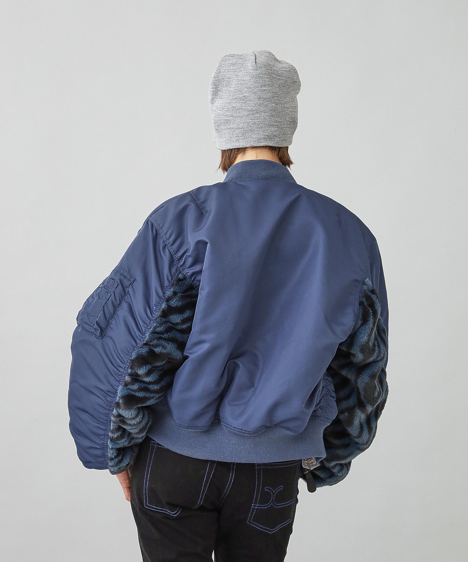 PANELED FUR REVERSIBLE MA-1 JACKET