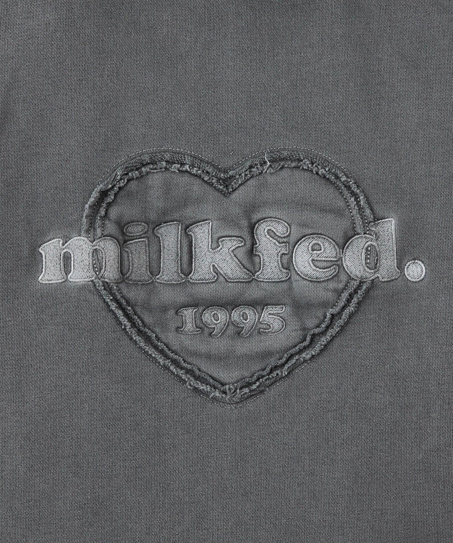 HEART MOTIF FADED CROPPED ZIP UP HOODIE