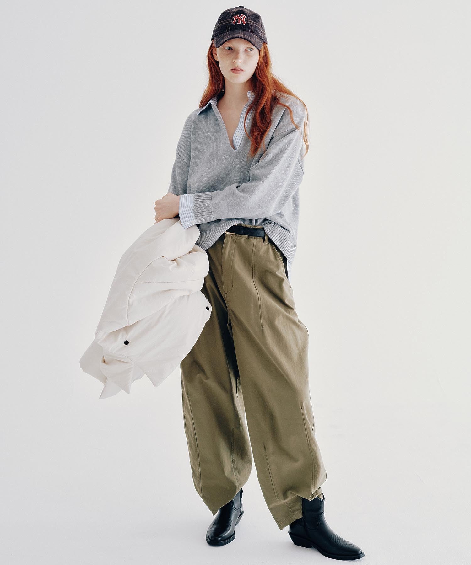 DENIM/BACK SATIN PANTS