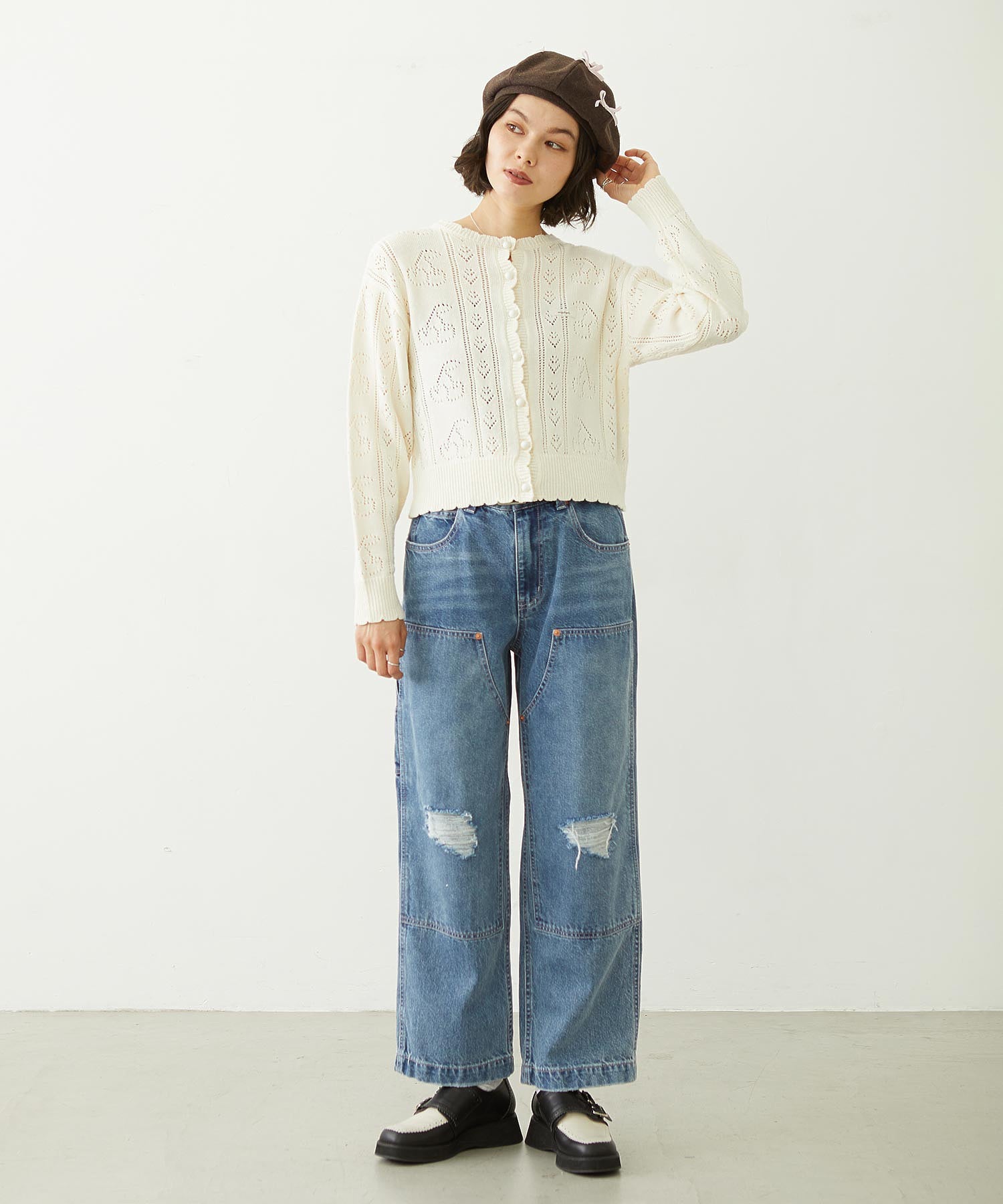 DOUBLE KNEE DISTRESSED DENIM PANTS