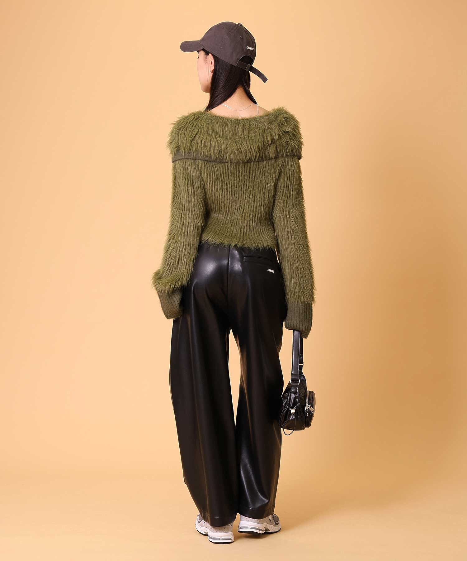 ビッグカラーシャギーニットカーディガン