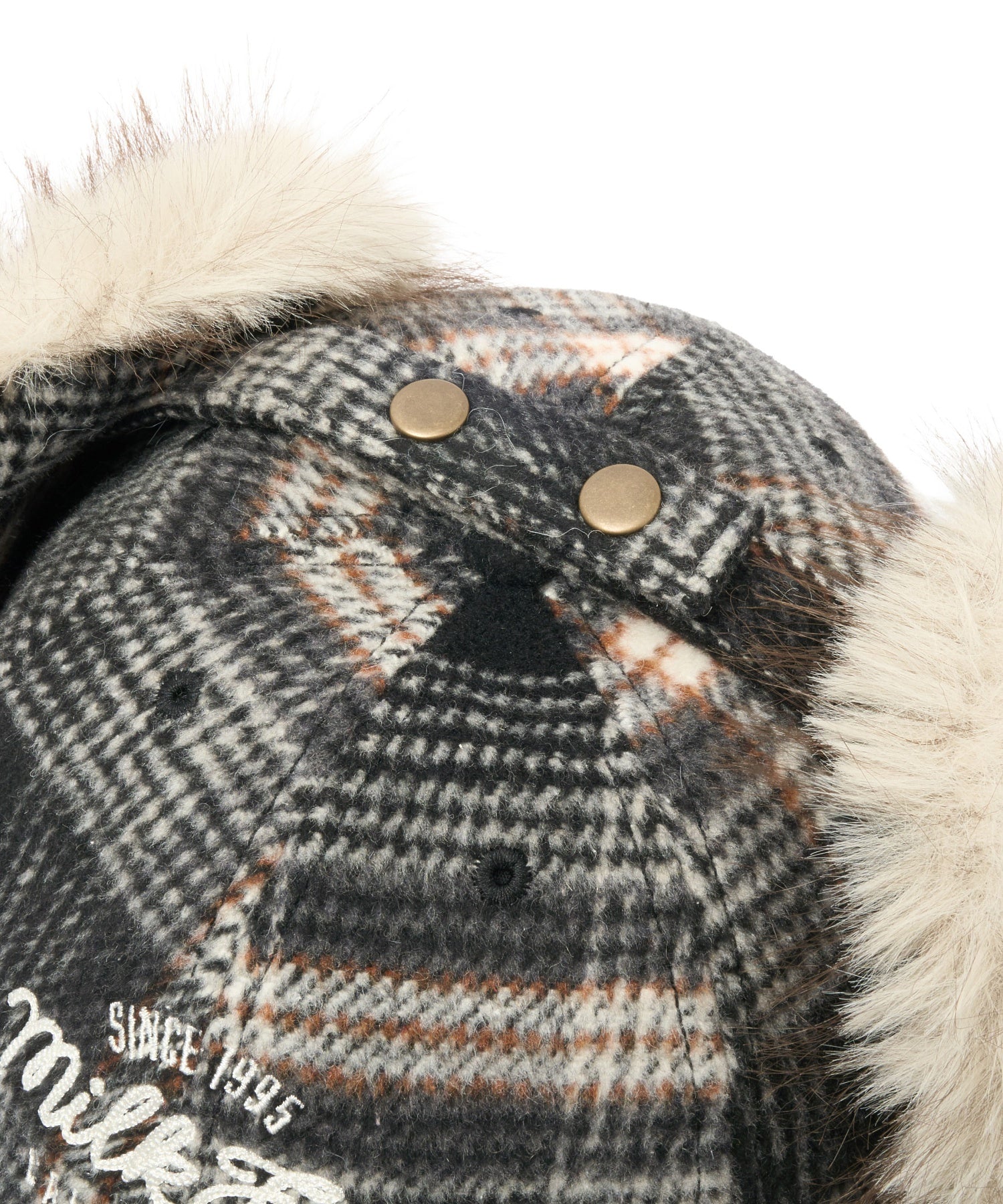 PLAID PATTERN FUR EAR FLAP