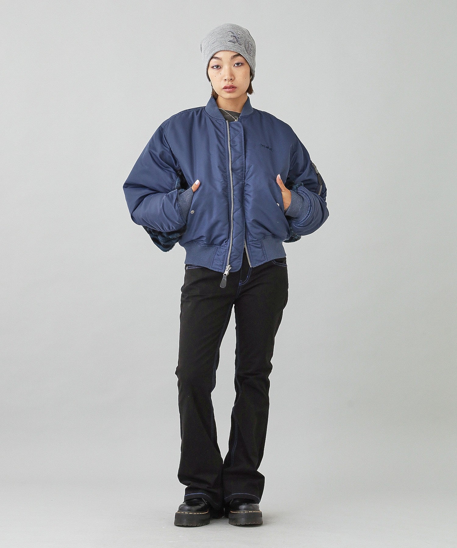 PANELED FUR REVERSIBLE MA-1 JACKET