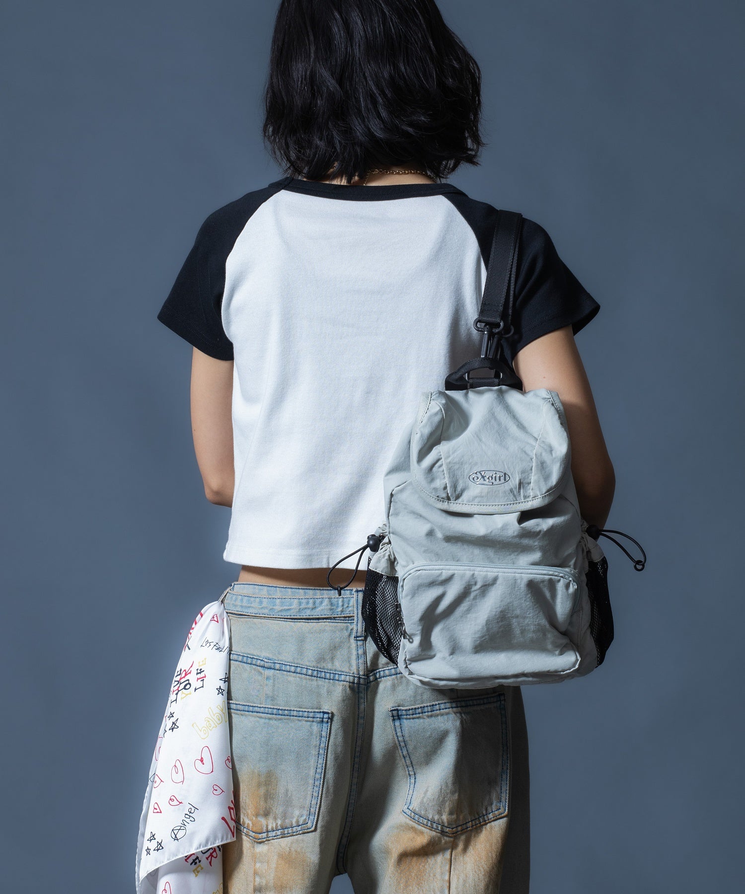FADED FACE LABEL WIDE BAGGY DENIM PANTS