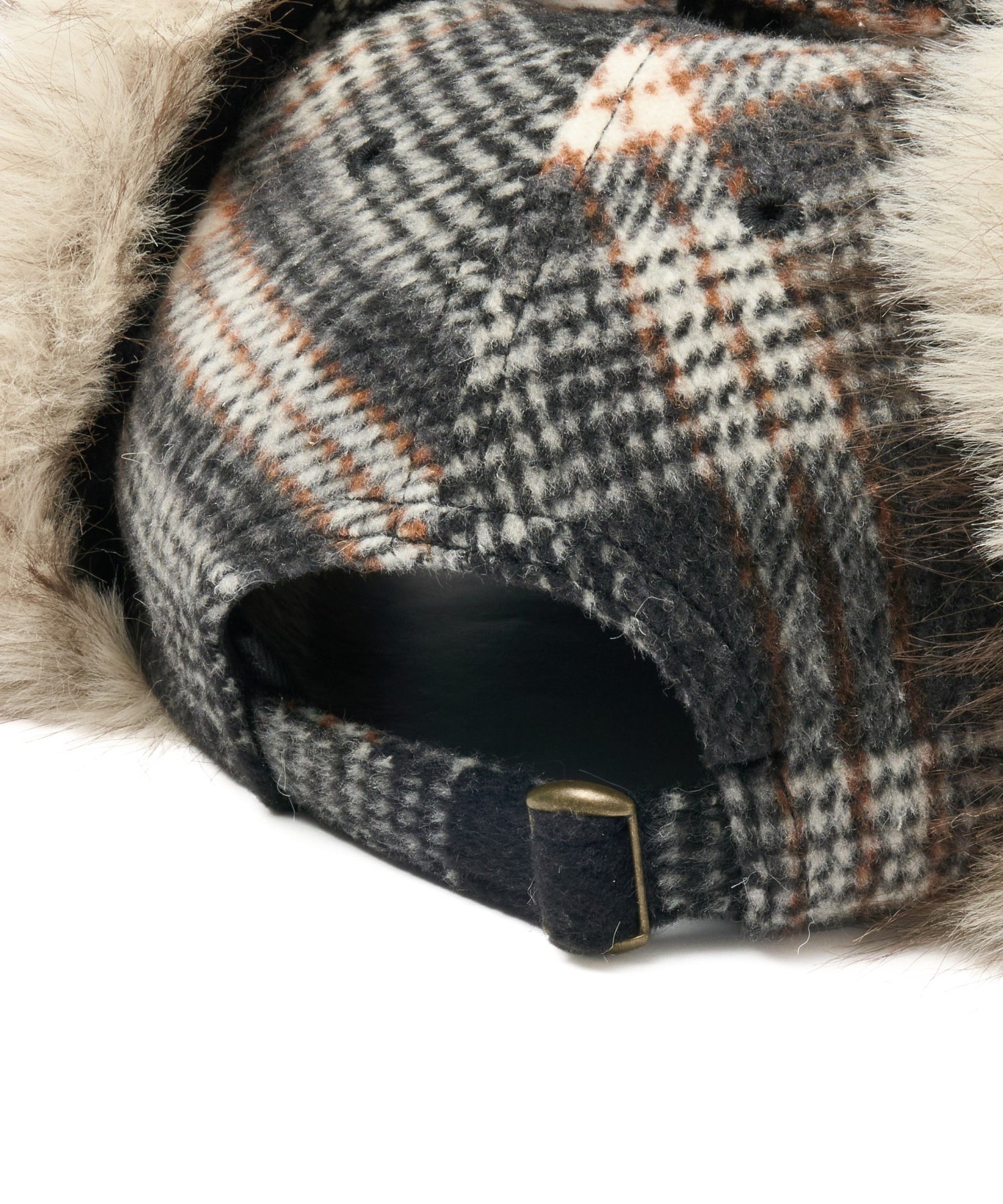 PLAID PATTERN FUR EAR FLAP